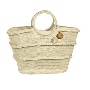 Tote Straw Woven With Round Handle Creamy Ivory